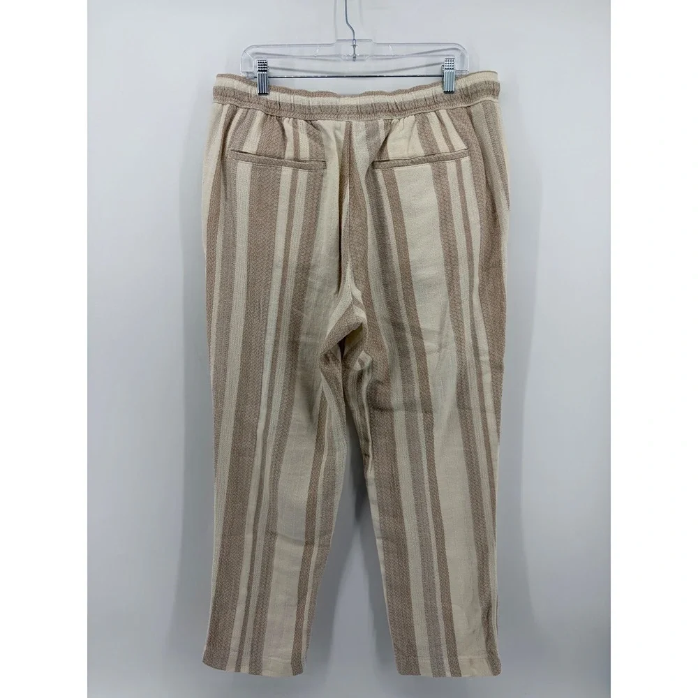 Zara Womens XL Tan Cream Striped Textured Drawstring Tapered Pants